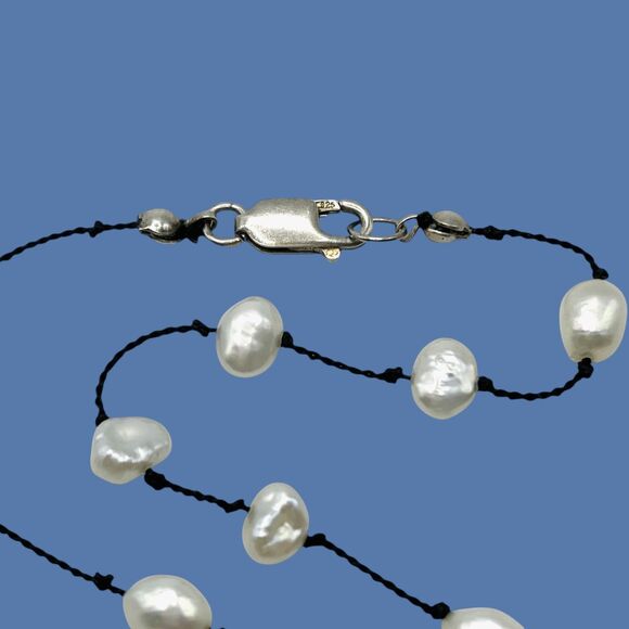 Baroque Freshwater Pearl Necklace Black Cord Casual Beach Cruise Minimalist Boho - Picture 7 of 10
